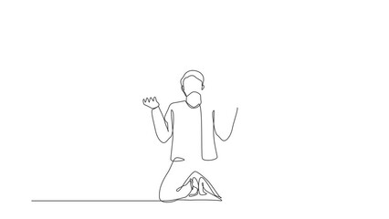 Poster - Animated self drawing of continuous line draw businessman despair suffer grief. Manager sad gesture. Professional burnout syndrome. Depression disorder, sad, sorrow. Full length single line animation