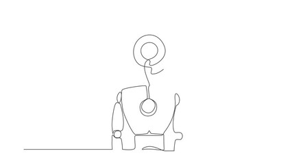 Poster - Self drawing animation of single one line draw robot with target instead of head. Future technology. Artificial intelligence and machine learning process. Continuous line draw. Full length animated