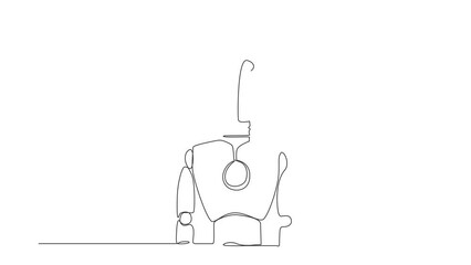 Poster - self drawing animation of single one line draw robot with light bulb instead of head. future develop