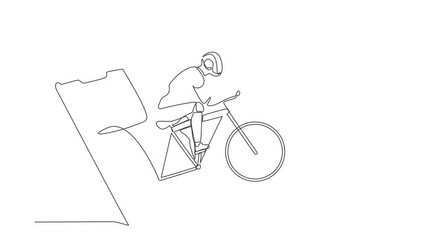 Poster - Animated self drawing of continuous line draw robots come out from cellular phone, pedaling road bike. Modern robotics artificial intelligence. Electronic technology. Full length one line animation