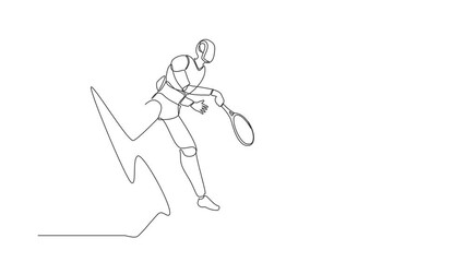Poster - animated self drawing of continuous line draw robot come out from cellular phone doing jump smash wi