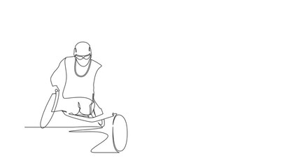 Poster - Animated self drawing of continuous line draw racing on sports wheelchair. Disability sportsman in games tournament. Hobbies and interests of people with disabilities. Full length one line animation