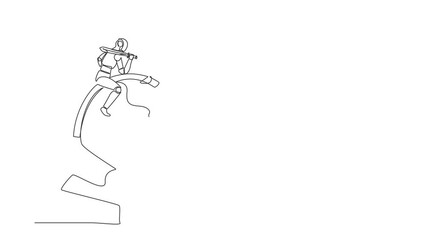 Poster - Animated self drawing of continuous line draw robots riding big chess horse knight with sword. Modern robotics artificial intelligence. Electronic technology industry. Full length one line animation