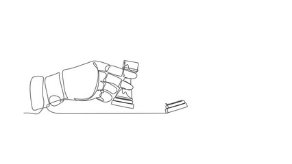 Poster - Self drawing animation of single one line draw robot hands holding rook chess piece the other hand too. Future technology. Artificial intelligence machine. Continuous line draw. Full length animated