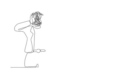 Poster - animated self drawing of continuous line draw businesswoman with round scribbles instead of head. co