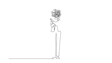 Poster - animated self drawing of continuous line draw businesswoman with round scribbles instead of head. wo