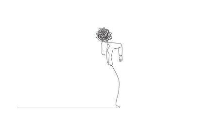 Poster - animated self drawing of continuous line draw businesswoman with round scribbles instead of head. an