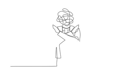 Poster - animated self drawing of continuous line draw businessman with round scribbles instead of head. work