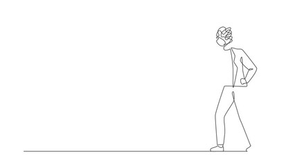 Poster - Animated self drawing of continuous line draw businessman with round scribbles instead of head. Male arguing. Quarrel, fight aggressive person. Blaming, criticizing. Full length single line animation