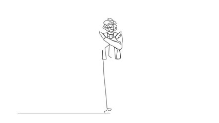 Poster - animated self drawing of continuous one line draw businessman with round scribbles instead of head. 