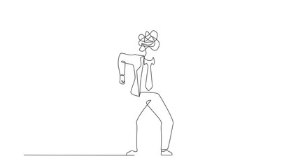Poster - Animated self drawing of continuous line draw businessman with round scribbles instead of a head. Angry manager standing gesture. Emotional executive. Feeling anger. Full length one line animation