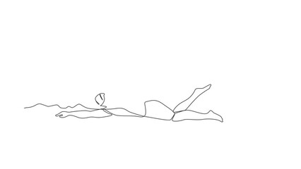 Poster - animated self drawing of single continuous line draw young male athlete with disabilities playing in