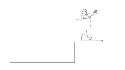 Poster - animated self drawing of continuous one line draw front view amputated male athlete jumping, running