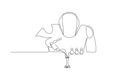 Poster - animated self drawing of continuous line draw robots sitting and moving chess figure. modern robotic