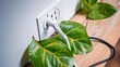 Green power cord in wall socket or outlet Generative AI