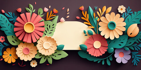Wall Mural - text space flower banner, Friend ship day paper cut greeting copy space,