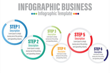 Aufkleber - Business infographic design template with six 6 steps, six 6 options, steps or processes. Can be used for workflow layout, diagram, annual report, web design