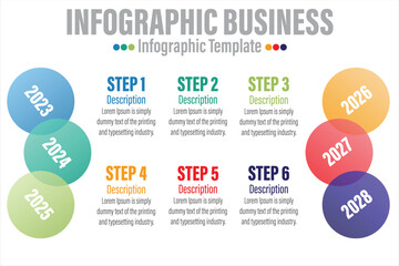 Aufkleber - Business infographic design template with six 6 steps, six 6 options, steps or processes. Can be used for workflow layout, diagram, annual report, web design