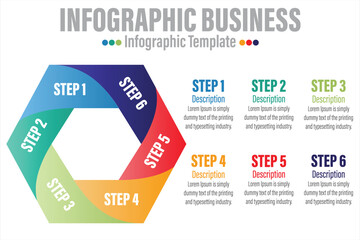 Aufkleber - Business infographic design template with six 6 steps, six 6 options, steps or processes. Can be used for workflow layout, diagram, annual report, web design