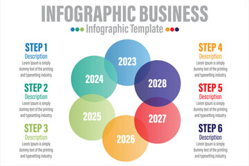 Aufkleber - Business infographic design template with six 6 steps, six 6 options, steps or processes. Can be used for workflow layout, diagram, annual report, web design