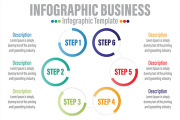 Aufkleber - Business infographic design template with six 6 steps, six 6 options, steps or processes. Can be used for workflow layout, diagram, annual report, web design