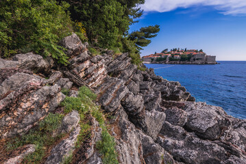 Sticker - Sveti Stefan islet on the Adriatic rocky coast of Montenegro