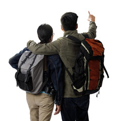  Travelers couple with the backpack transparent background pnge, Adventure and travel in the mountains region concept