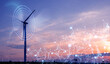© Miha Creative - Green energy power production it is future. Windmill and graphic diagram of air currents that produce green energy.