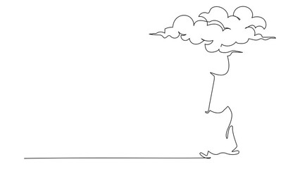 Poster - Animated self drawing of continuous line draw sadness Arabian businesswoman walking with umbrella stand under rain cloud. Depression, cry, passerby at rainy weather. Full length single line animation