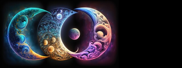 Wall Mural - the soul and the cosmic yin yang are celebrating the cosmos and the moon. beautiful spiritual illust
