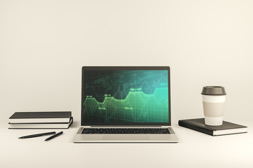 Aufkleber - Modern computer display with abstract graphic data spreadsheet sketch, analytics and analysis concept. 3D Rendering