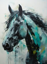 Artistic Portrait Of A Horse, Abstract Oil Painting. Generative AI.