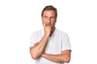 © Asier - A middle-aged man isolated relaxed thinking about something looking at a copy space.