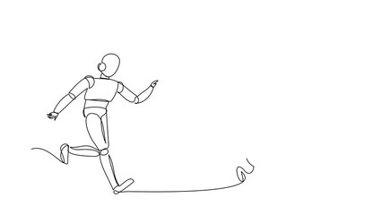 Poster - Self drawing animation of single one line draw robot run chasing hamburger. Food estate factory. Future technology development. Machine learning processes. Continuous line draw. Full length animated
