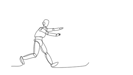 Poster - Animated self drawing of continuous line draw robot run chasing smartphone. Communication revolution. Robotic artificial intelligence. Electronic technology industry. Full length one line animation