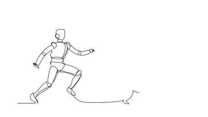 Poster - Animated self drawing of continuous line draw robot chase dartboard target. Accuracy aim precision business. Humanoid robot cybernetic organism. Robotic development. Full length single line animation