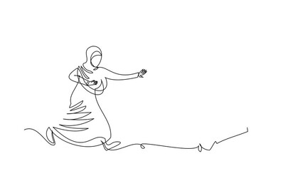 Poster - animated self drawing of continuous one line draw arabian businesswoman chasing clipboard. female ar