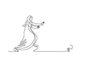 Poster - Animated self drawing of continuous line draw Arab businesswoman run chasing clock time. Manager being late or in work deadline, business time management, rush hour. Full length single line animation