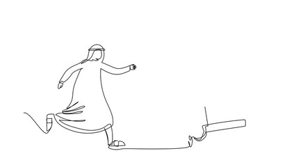 Poster - Self drawing animation of single line draw Arab businessman chasing hourglass. Office worker run for finish working deadline. Management. Business metaphor. Continuous line draw. Full length animated