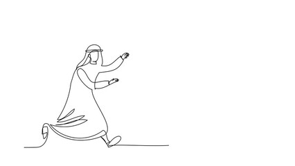 Poster - Animated self drawing of continuous line draw Arab businessman chasing clipboard. Paperwork, filing checklist. Arabian manager signing document. Business metaphor. Full length one line animation