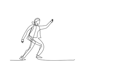 Poster - Self drawing animation of single line draw businesswoman chasing wallet, trying to catch it, return her money. Financial crisis, return on investment business. Continuous line. Full length animated