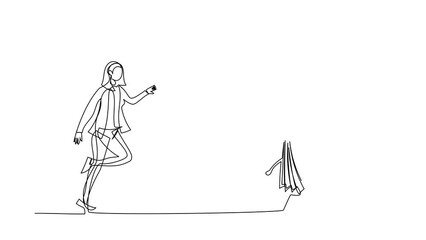 Poster - Self drawing animation of single line draw businesswoman run chasing try to catch calendar. Manager being chased by deadlines. Running out of time. Business. Continuous line draw. Full length animated