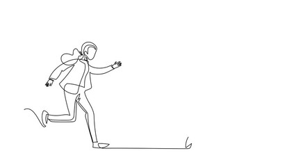 Poster - Animated self drawing of continuous line draw businesswoman chasing dollar symbol, trying to catch it, return her money. Financial crisis, ROI, return on investment. Full length one line animation