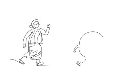 Poster - animated self drawing of continuous line draw businesswoman run chasing try to catch big dart target