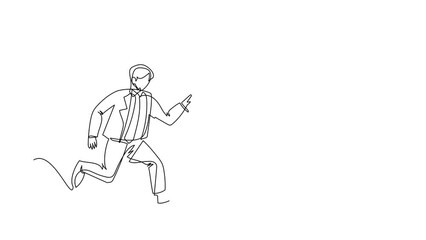 Canvas Print - Animated self drawing of continuous line draw businessman run chasing try to catch idea light bulb. Concept of creativity, competition, innovation. Business metaphor. Full length single line animation