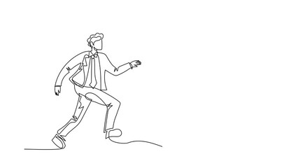 Poster - Animated self drawing of continuous line draw businessman chasing wallet, trying to catch it, return his money. Financial crisis, ROI, return on investment business. Full length one line animation