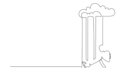 Poster - Animated self drawing of continuous line draw robot feeling sad depression sitting under rain, cloud. Humanoid robot cybernetic organism. Future robotic development. Full length single line animation