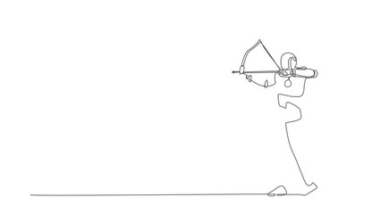 Poster - Animated self drawing of single continuous line draw robot trying to shoot target with blindfold. Modern robotic artificial intelligence. Electronic technology industry. Full length one line animation