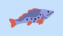 Fish Swimming In Sea Water. Underwater Aquatic Marine Animal Floating Undersea. Wild Nature, River, Freshwater. Flat Vector Illustration