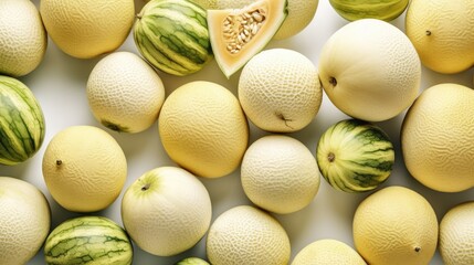 Wall Mural - melons with white background top view Created With Generative AI Technology